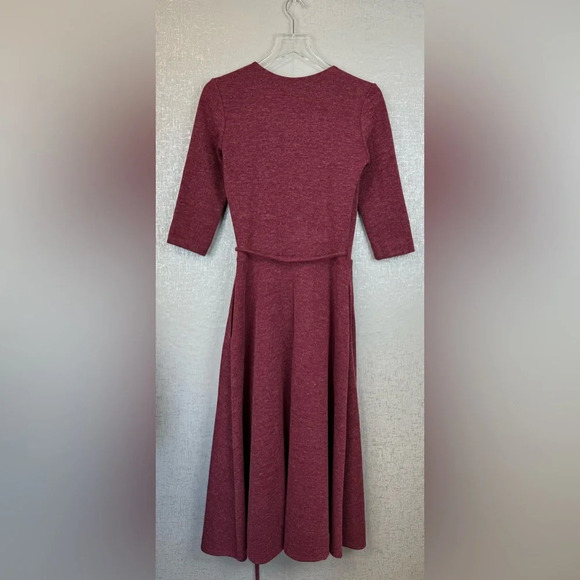 Christine Alcalay Small Wrap Sweater Dress Burgundy Midi Length Pockets - Picture 10 of 14
